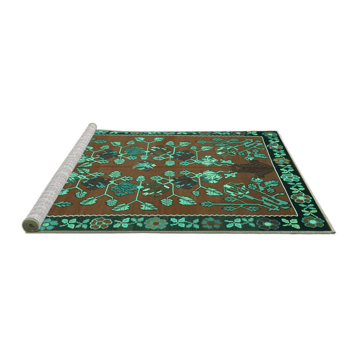 Sideview of Machine Washable Animal Turquoise Traditional Area Rugs, wshtr125turq