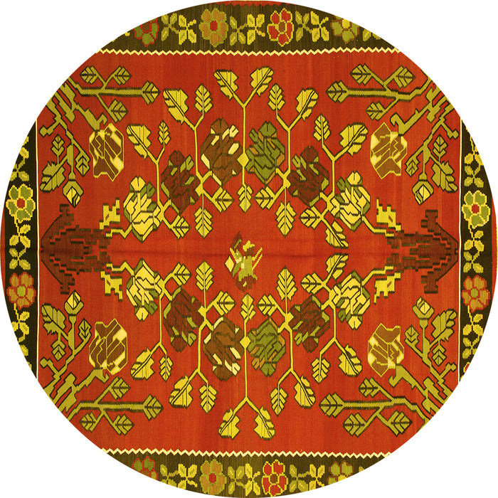 Round Animal Yellow Traditional Rug, tr125yw