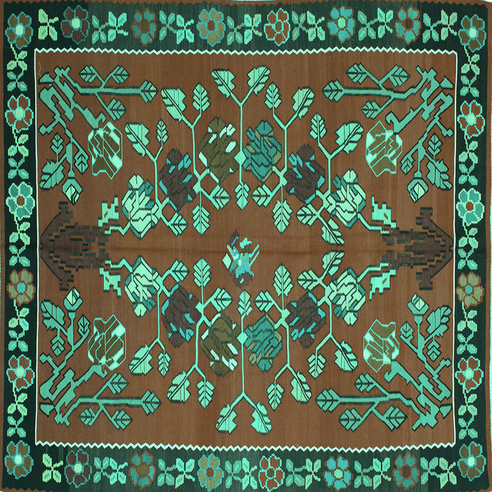 Square Machine Washable Animal Turquoise Traditional Area Rugs, wshtr125turq