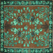 Square Machine Washable Animal Turquoise Traditional Area Rugs, wshtr125turq