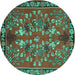 Round Animal Turquoise Traditional Rug, tr125turq