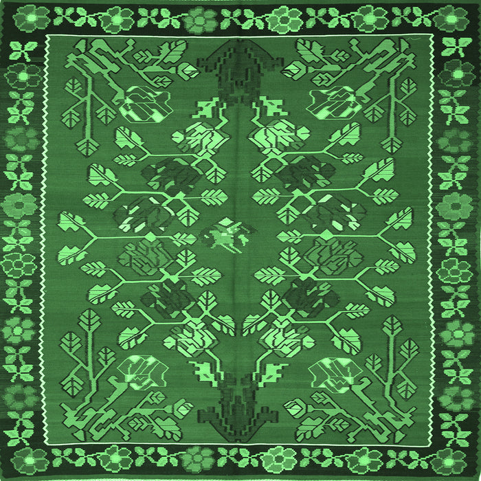 Square Machine Washable Animal Emerald Green Traditional Area Rugs, wshtr125emgrn