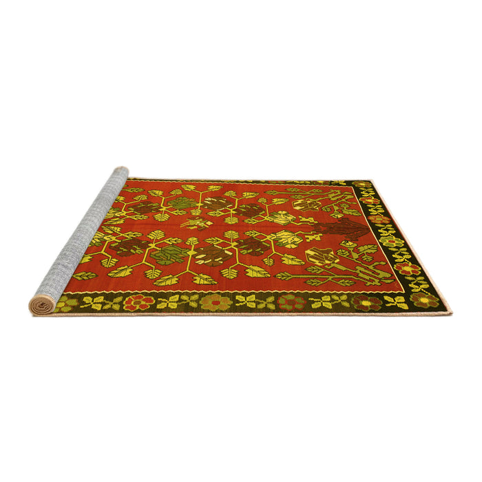 Sideview of Machine Washable Animal Yellow Traditional Rug, wshtr125yw