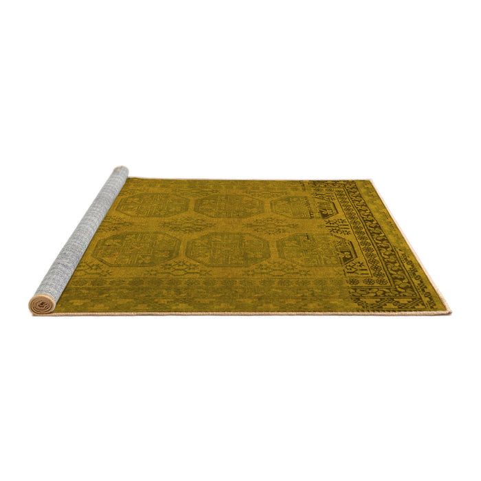 Sideview of Machine Washable Persian Yellow Traditional Rug, wshtr1260yw