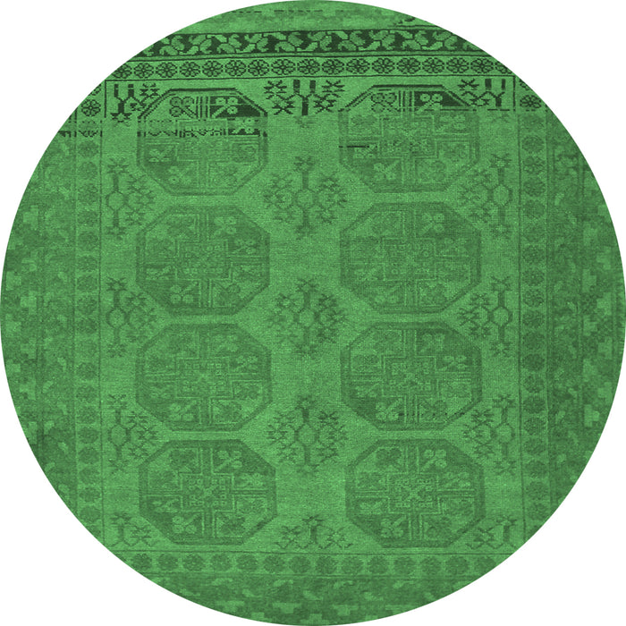 Round Machine Washable Persian Emerald Green Traditional Area Rugs, wshtr1260emgrn