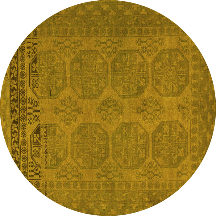 Round Persian Yellow Traditional Rug, tr1260yw