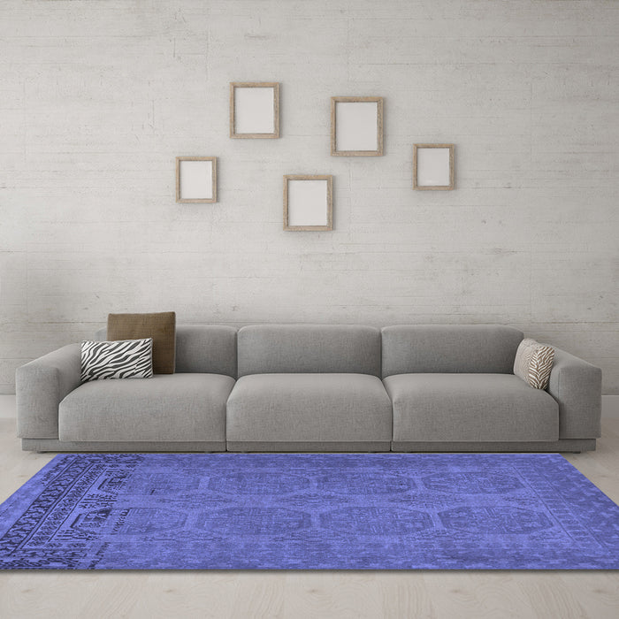 Machine Washable Persian Blue Traditional Rug in a Living Room, wshtr1260blu