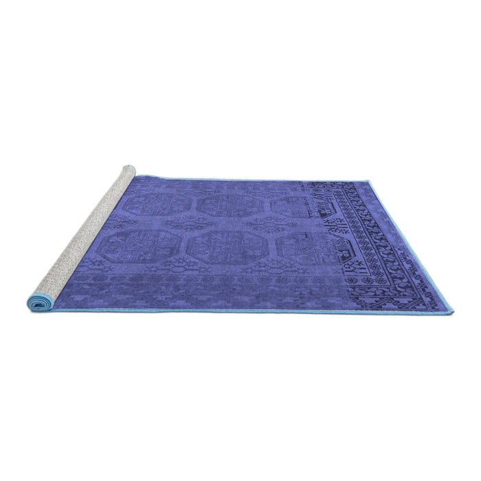 Sideview of Machine Washable Persian Blue Traditional Rug, wshtr1260blu