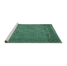Sideview of Machine Washable Persian Turquoise Traditional Area Rugs, wshtr1260turq