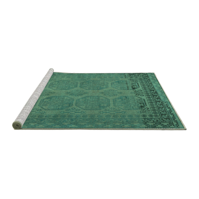 Sideview of Machine Washable Persian Turquoise Traditional Area Rugs, wshtr1260turq