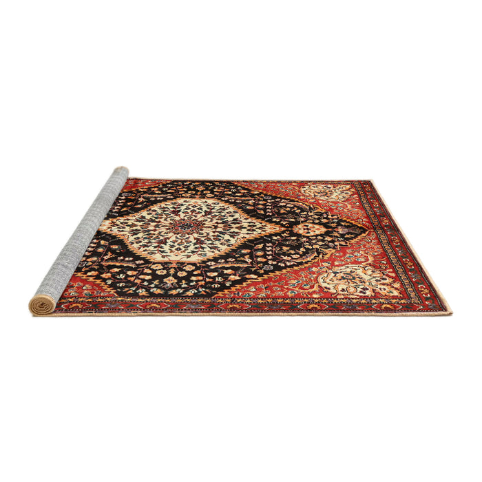 Sideview of Machine Washable Traditional Saffron Red Rug, wshtr1261