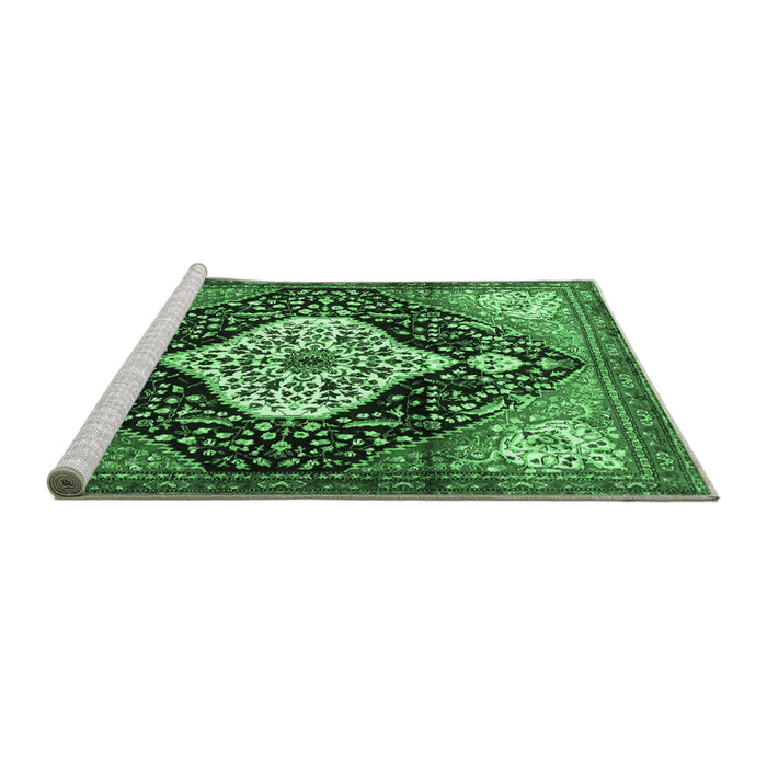 Sideview of Machine Washable Persian Emerald Green Traditional Area Rugs, wshtr1261emgrn