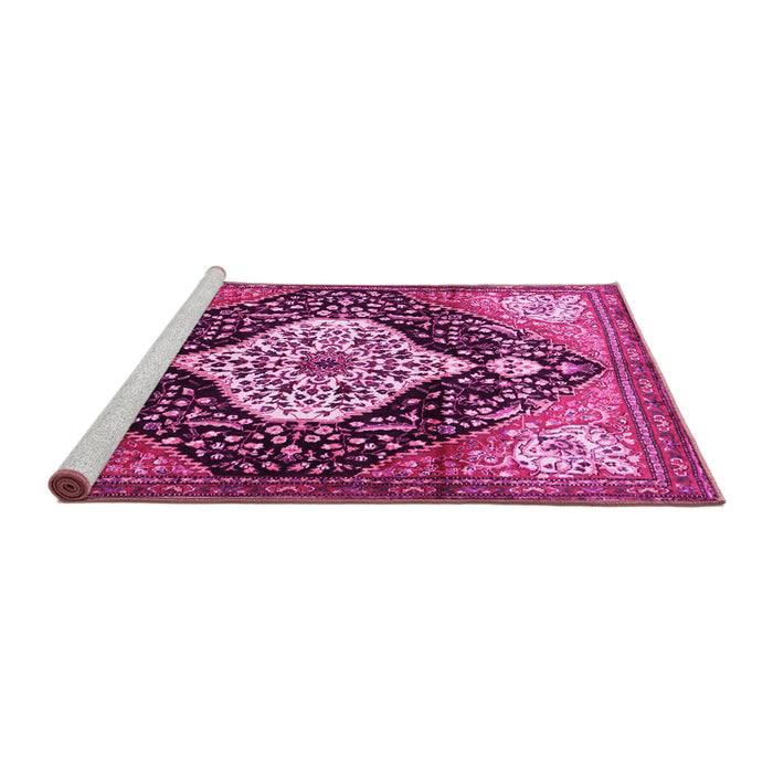 Sideview of Machine Washable Persian Pink Traditional Rug, wshtr1261pnk