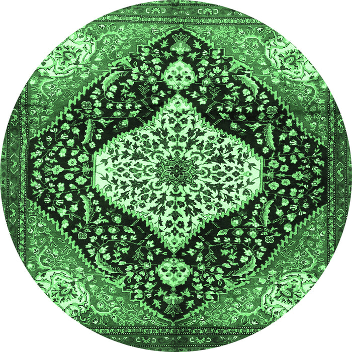 Round Machine Washable Persian Emerald Green Traditional Area Rugs, wshtr1261emgrn