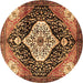 Round Machine Washable Persian Brown Traditional Rug, wshtr1261brn