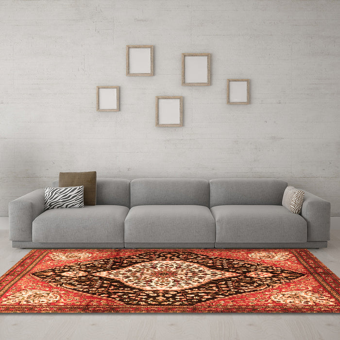 Machine Washable Persian Orange Traditional Area Rugs in a Living Room, wshtr1261org