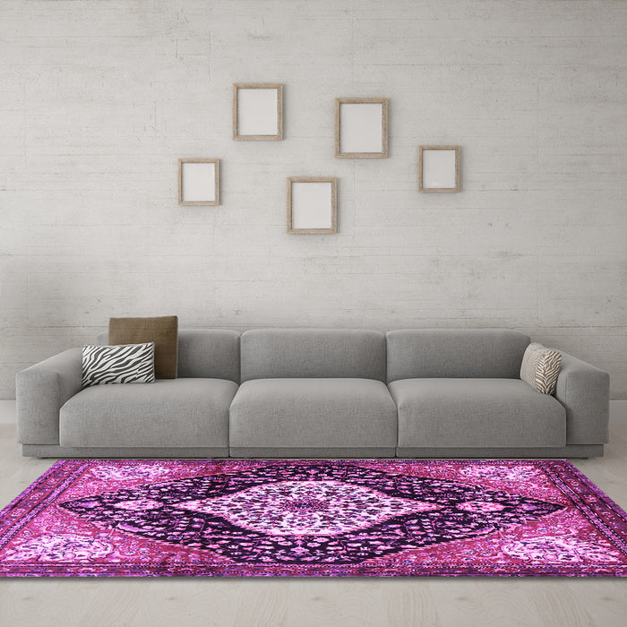Machine Washable Persian Purple Traditional Area Rugs in a Living Room, wshtr1261pur
