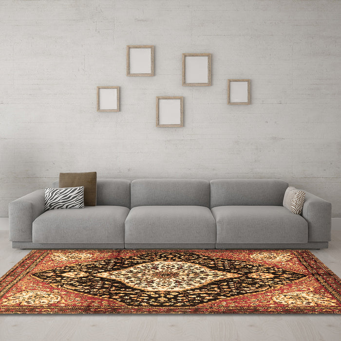 Machine Washable Persian Brown Traditional Rug in a Living Room,, wshtr1261brn