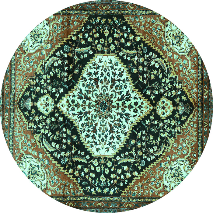 Round Machine Washable Persian Turquoise Traditional Area Rugs, wshtr1261turq
