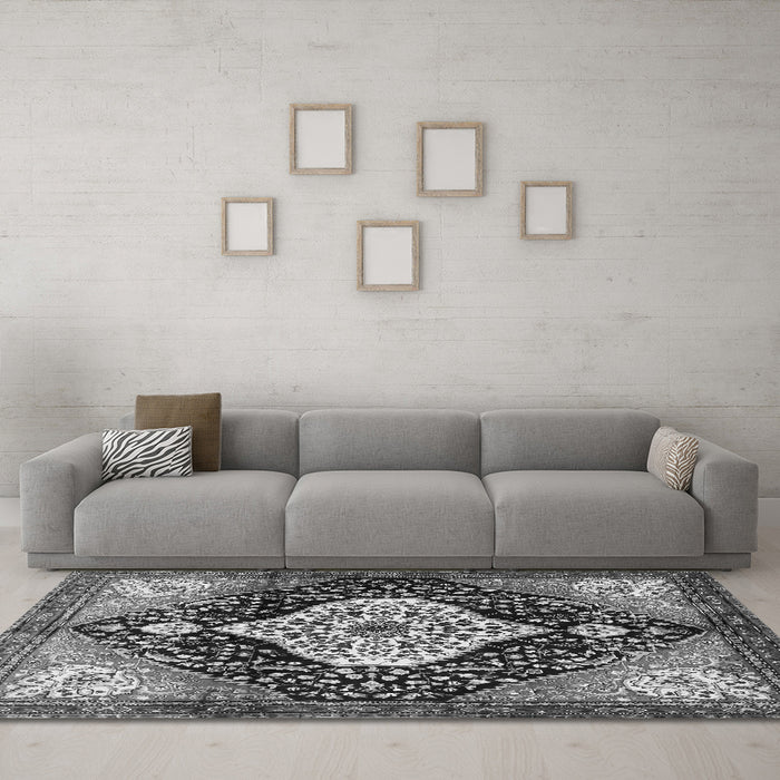 Machine Washable Persian Gray Traditional Rug in a Living Room,, wshtr1261gry