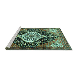 Sideview of Machine Washable Persian Turquoise Traditional Area Rugs, wshtr1261turq