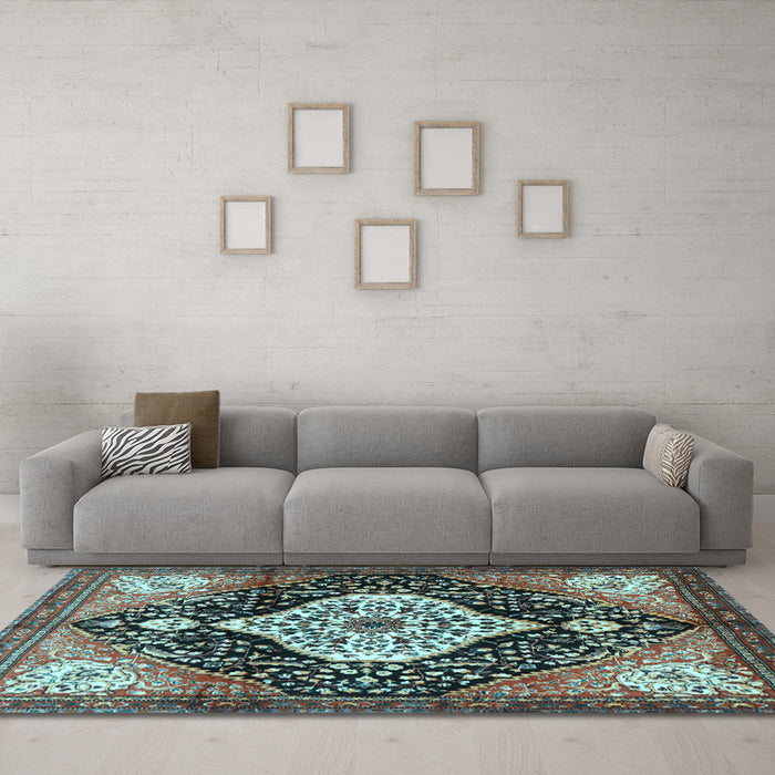 Machine Washable Persian Light Blue Traditional Rug in a Living Room, wshtr1261lblu