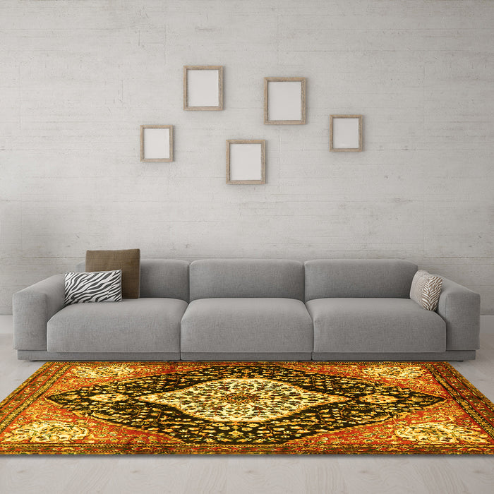 Machine Washable Persian Yellow Traditional Rug in a Living Room, wshtr1261yw