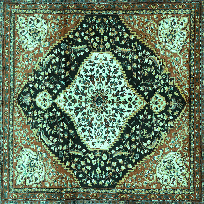 Square Machine Washable Persian Turquoise Traditional Area Rugs, wshtr1261turq