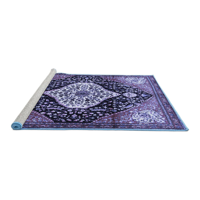 Sideview of Machine Washable Persian Blue Traditional Rug, wshtr1261blu