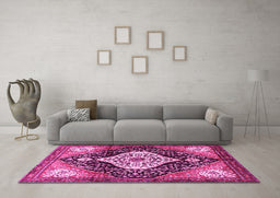 Machine Washable Persian Pink Traditional Rug in a Living Room, wshtr1261pnk