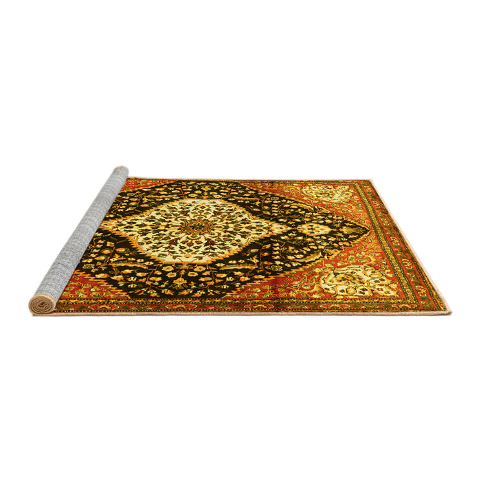 Sideview of Machine Washable Persian Yellow Traditional Rug, wshtr1261yw