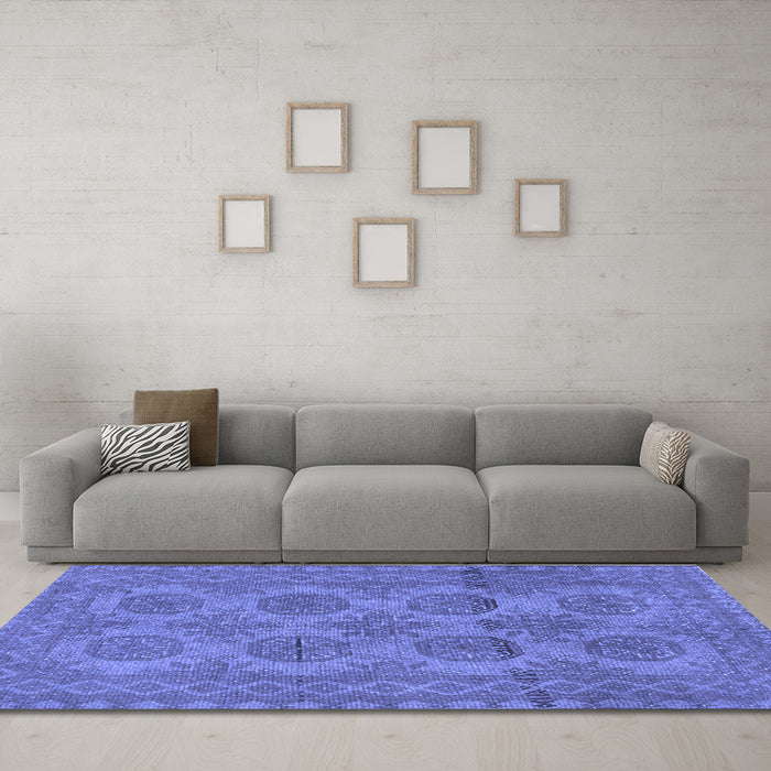Machine Washable Persian Blue Traditional Rug in a Living Room, wshtr1262blu