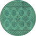 Round Machine Washable Persian Turquoise Traditional Area Rugs, wshtr1262turq