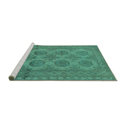 Sideview of Machine Washable Persian Turquoise Traditional Area Rugs, wshtr1262turq
