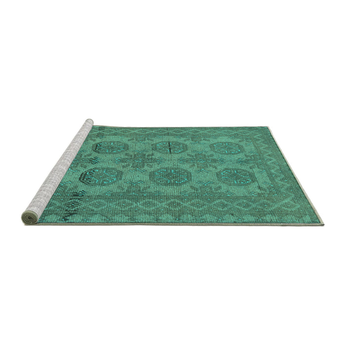 Sideview of Machine Washable Persian Turquoise Traditional Area Rugs, wshtr1262turq