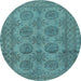 Round Machine Washable Persian Light Blue Traditional Rug, wshtr1262lblu