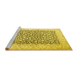 Sideview of Machine Washable Persian Yellow Traditional Rug, wshtr1263yw