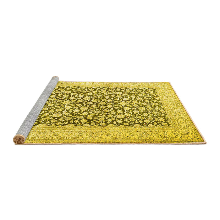 Sideview of Machine Washable Persian Yellow Traditional Rug, wshtr1263yw
