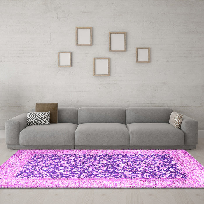 Machine Washable Persian Pink Traditional Rug in a Living Room, wshtr1263pnk