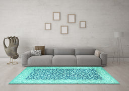 Machine Washable Persian Turquoise Traditional Area Rugs in a Living Room,, wshtr1263turq