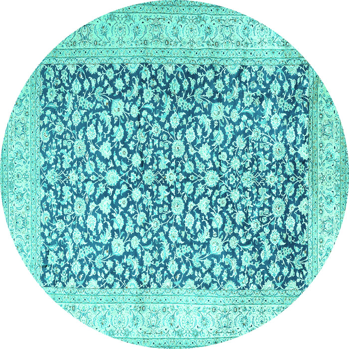Round Machine Washable Persian Turquoise Traditional Area Rugs, wshtr1263turq