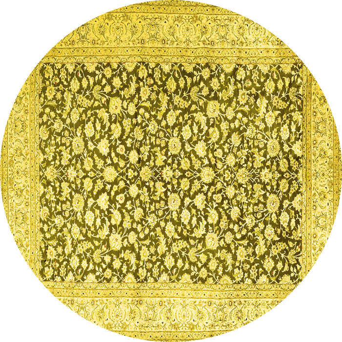 Round Machine Washable Persian Yellow Traditional Rug, wshtr1263yw