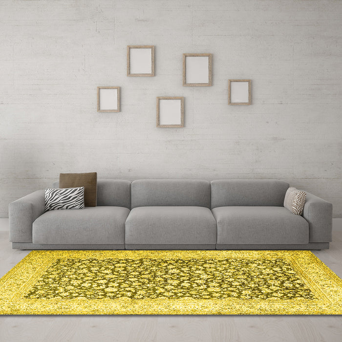 Machine Washable Persian Yellow Traditional Rug in a Living Room, wshtr1263yw