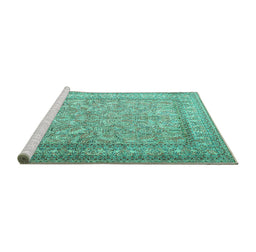 Sideview of Machine Washable Persian Turquoise Traditional Area Rugs, wshtr1264turq