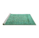 Sideview of Machine Washable Persian Turquoise Traditional Area Rugs, wshtr1264turq