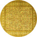 Round Persian Yellow Traditional Rug, tr1264yw