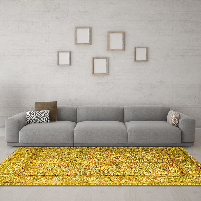 Machine Washable Persian Yellow Traditional Rug in a Living Room, wshtr1264yw