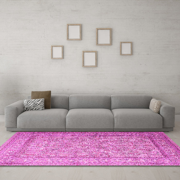 Machine Washable Persian Pink Traditional Rug in a Living Room, wshtr1264pnk
