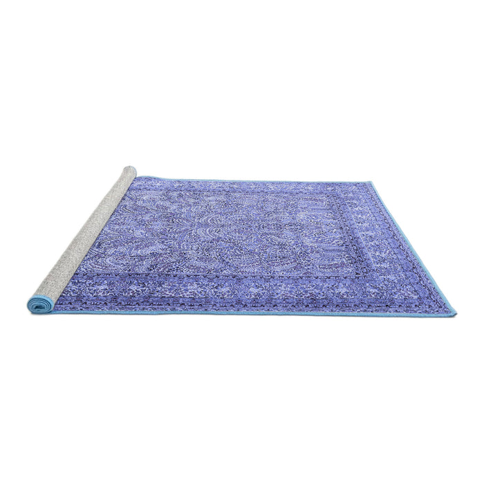 Sideview of Machine Washable Persian Blue Traditional Rug, wshtr1264blu
