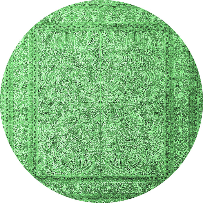 Round Machine Washable Persian Emerald Green Traditional Area Rugs, wshtr1264emgrn